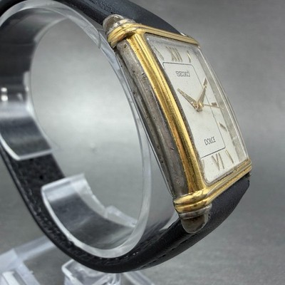 Seiko Dolce Tank Watch Men 25mm White Dial Gold Tone 8N41-5190 New
