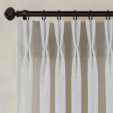 Pinch Pleated Thick Linen Curtains 90 Inch Length 2 Panels Set for Living Roo...