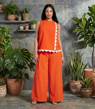 New Victoria Beckham Orange Tank Top Scallop Sleeveless Keyhole NWT Sz 3X