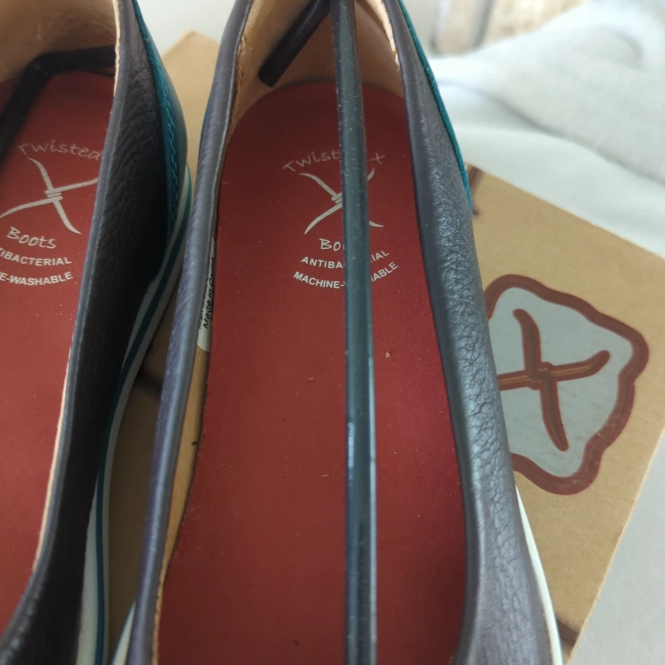 Zapatos Twisted X para mujer 7,5 M negro azul cuero ballet mocasines planos flecos Foto 2 de 4