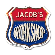 Jacob's Workshop Shield Shaped Sign Weather Resistant Crafted in the USA