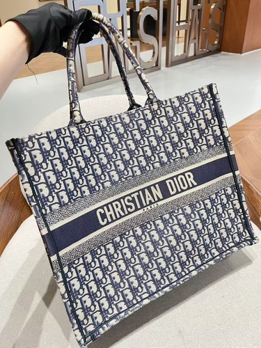 Christian Dior Book Tote Blue Oblique Canvas Top Handle Bag