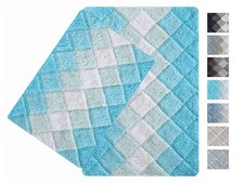 100 Cotton Tufted Bathroom Rug Set of 2 - Aqua Turquoise, Non Slip Super Sof...