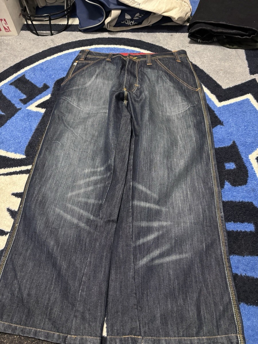 Vtg 2000s Indigo Red Distressed Jeans 34 Baggy Skater South Pole
