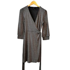 Banana Republic Herringbone Three Quarter Sleeve Wrap Dress Size XS Gray