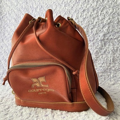 Courreges Drawstring Studded Nylon Shoulder Bag Orange