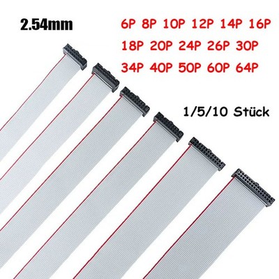 2.54mm Pitch Buchse IDC Flachbandkabel 6-64 Polig Verbindungskabel Länge 0.1M-5M