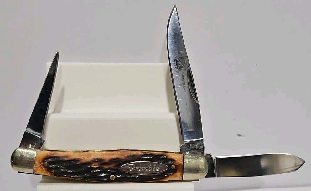 JOHN PRIMBLE JIGGED BONE 3 BLADE 4" STOCKMAN POCKET KNIFE JP30 0074