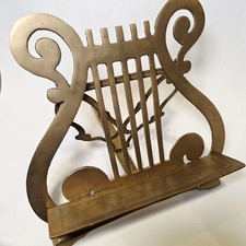 Vintage Cast Brass Lyre Harp Sheet Music Book Tabletop Art Picture Stand Heavy
