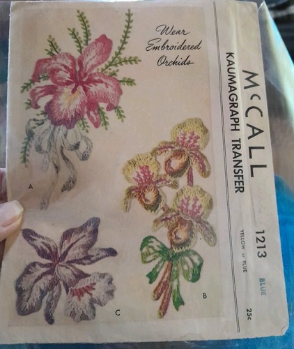 1940s Vintage McCall Kaumagraph Embroidery Transfer 1213 Uncut Orchid Trims