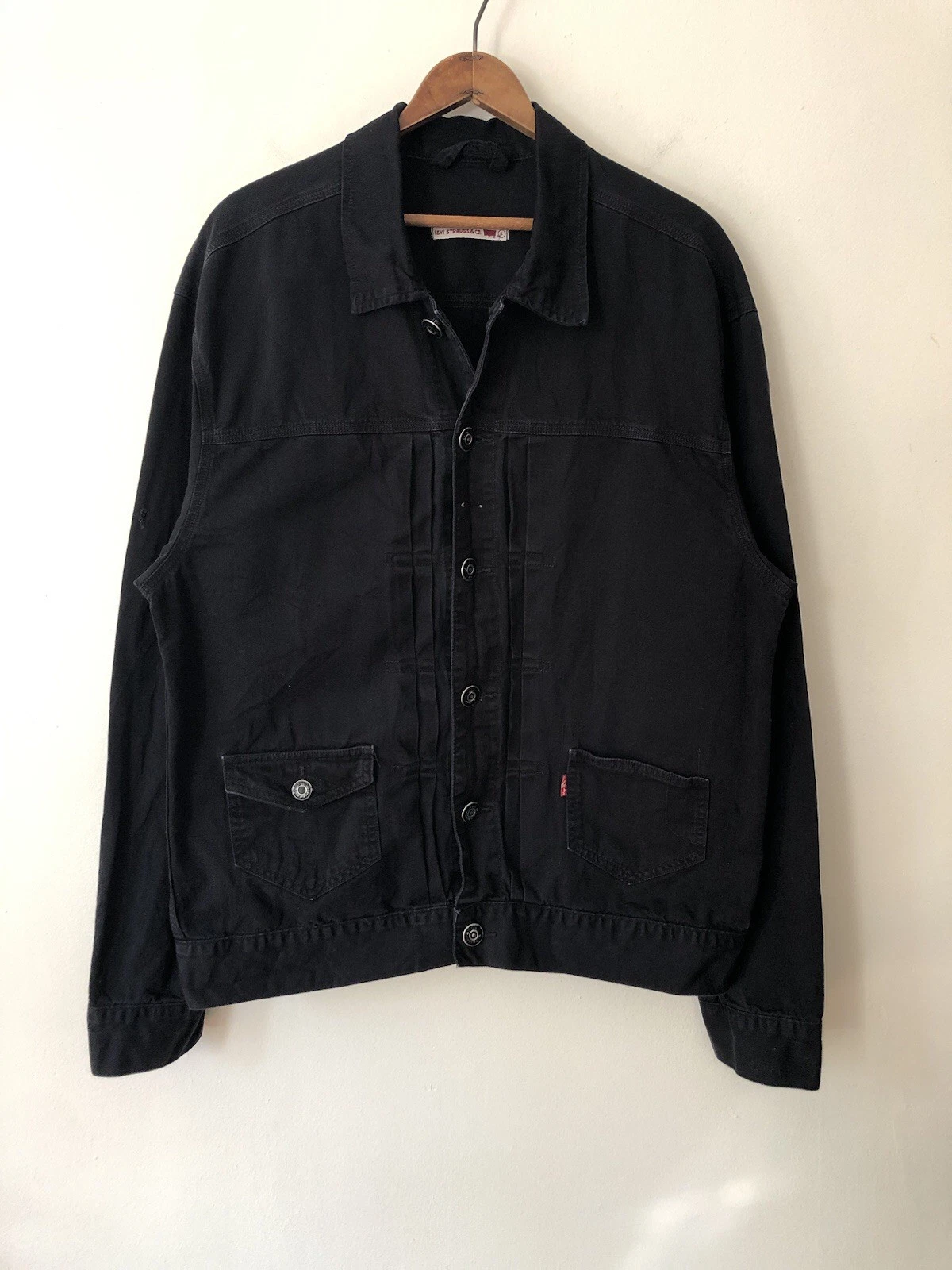 Levi’s Red Tab Pleated Cotton Trucker Style Button Up Jacket Black Large