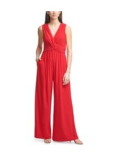 VINCE CAMUTO Womens Red Tie Waist Backwaist Sleeveless Party Wide Leg Jumpsuit 4