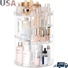 Adjustable Makeup Organizer 360 Rotation Cosmetic Storage Holder Clear Design US