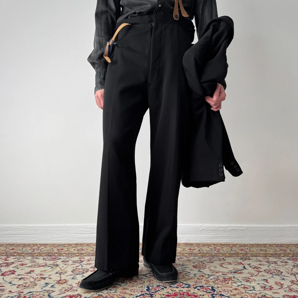 1940s Vintage Swiss Two Piece Black Wool Suit Size S/M - Image 3 of 4