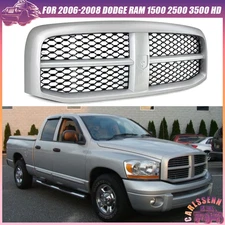 For 2006-2008 Ram 1500 2500 3500 HD Bright Silver Frame Grille Black Mesh Insert