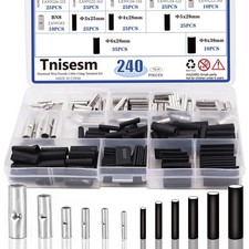 240 Pcs Non-Insulated Butt Connectors Assortment Kit,Seamless Uninsulated But...