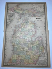 1890 2-Piece MICHIGAN State Map 1890 Rand-McNally Atlas SEE PICs & DESCRIP