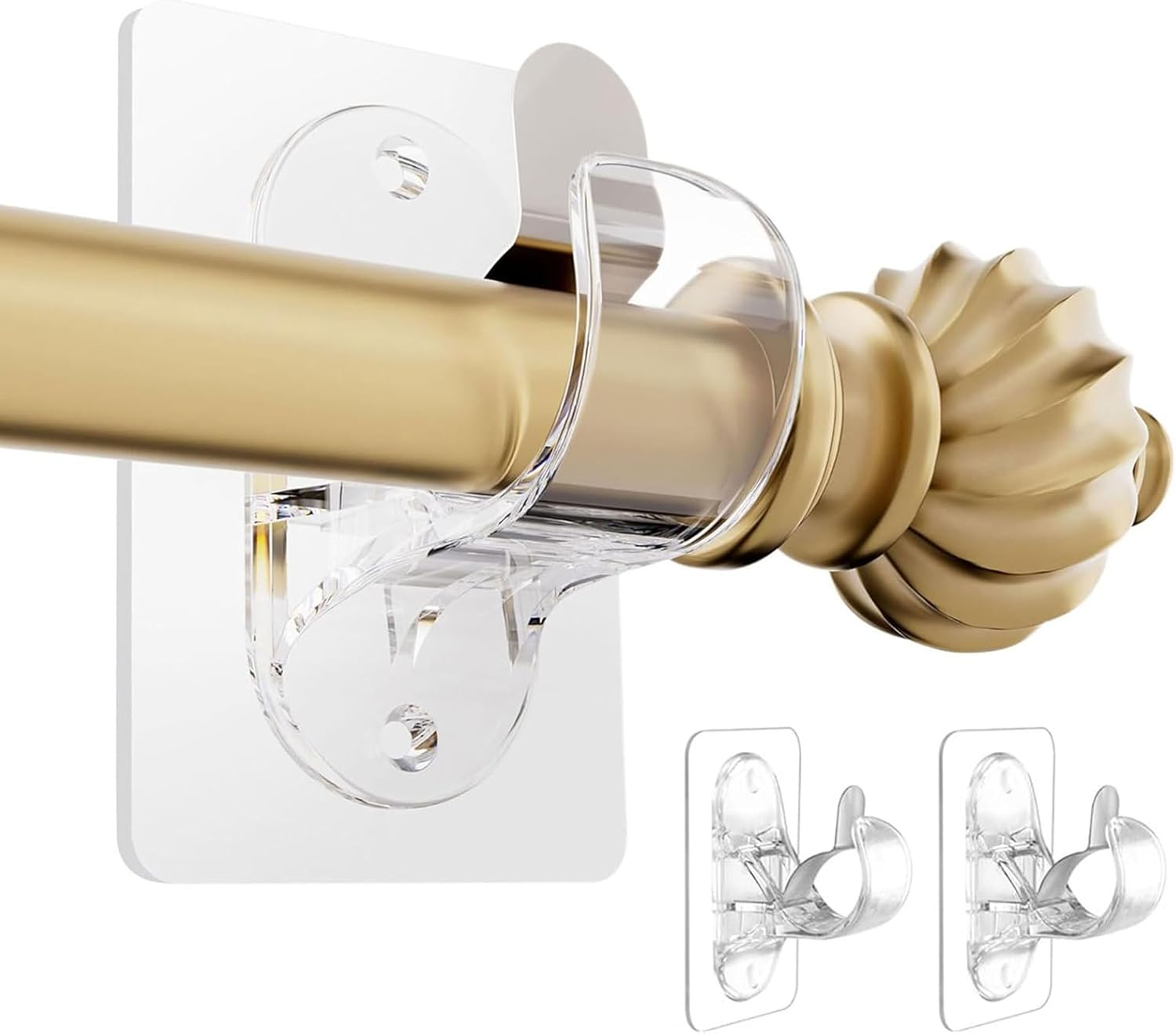 Pack of 2 Curtain Rod Brackets No Drilling Self-Adhesive Curtain Rod Holders Adj