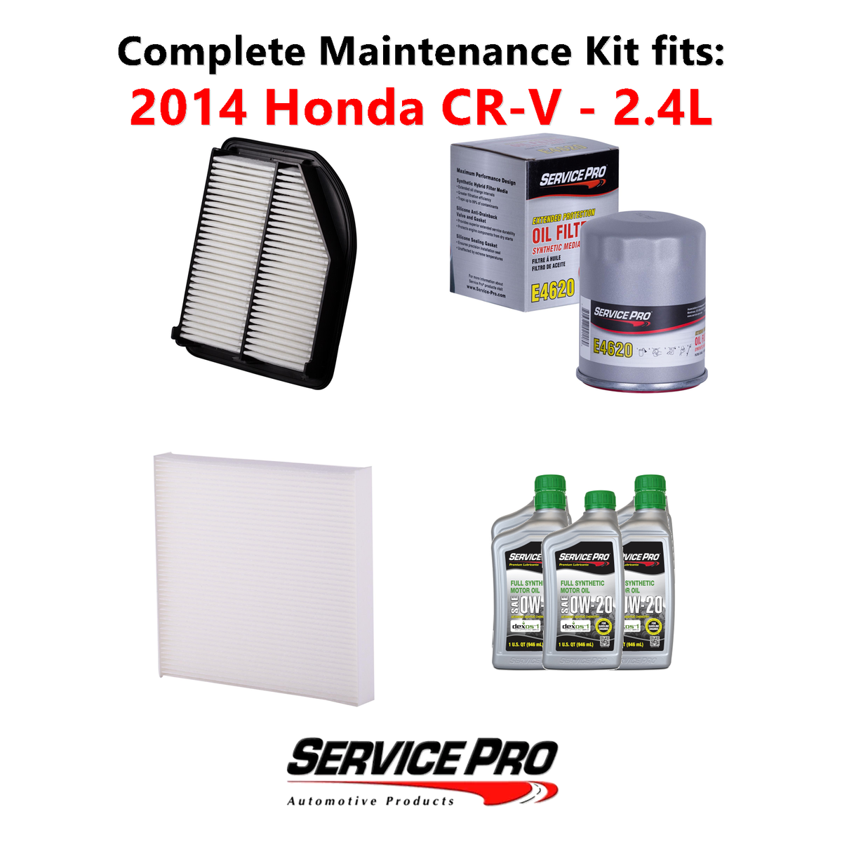 2014 Honda CR-V 2.4L Complete Oil, Air & Cabin Filter Kit (0W-20