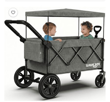 SaveJoy 3-in 1 Double Stroller Wagon for 2 Toddlers w/Canopy All-Terrain