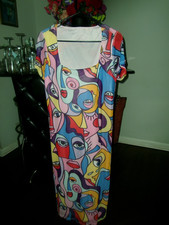 Graphic Facial Print Lined Ruched Side drawstring maxi dress xl