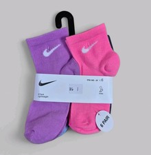 NIKE Girls Socks Ankle Lightweight School Everyday Kids 6 Pair Shoe Size 10C-3Y