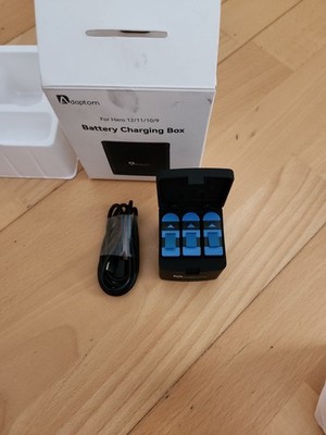 Adaptom Battery Charging Box für GoPro Hero 9 12 (Ladebox für mehrere Akkus).