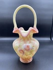Fenton Burmese Diamond Trellis Heirloom Optics Collection Basket Excellent Cond