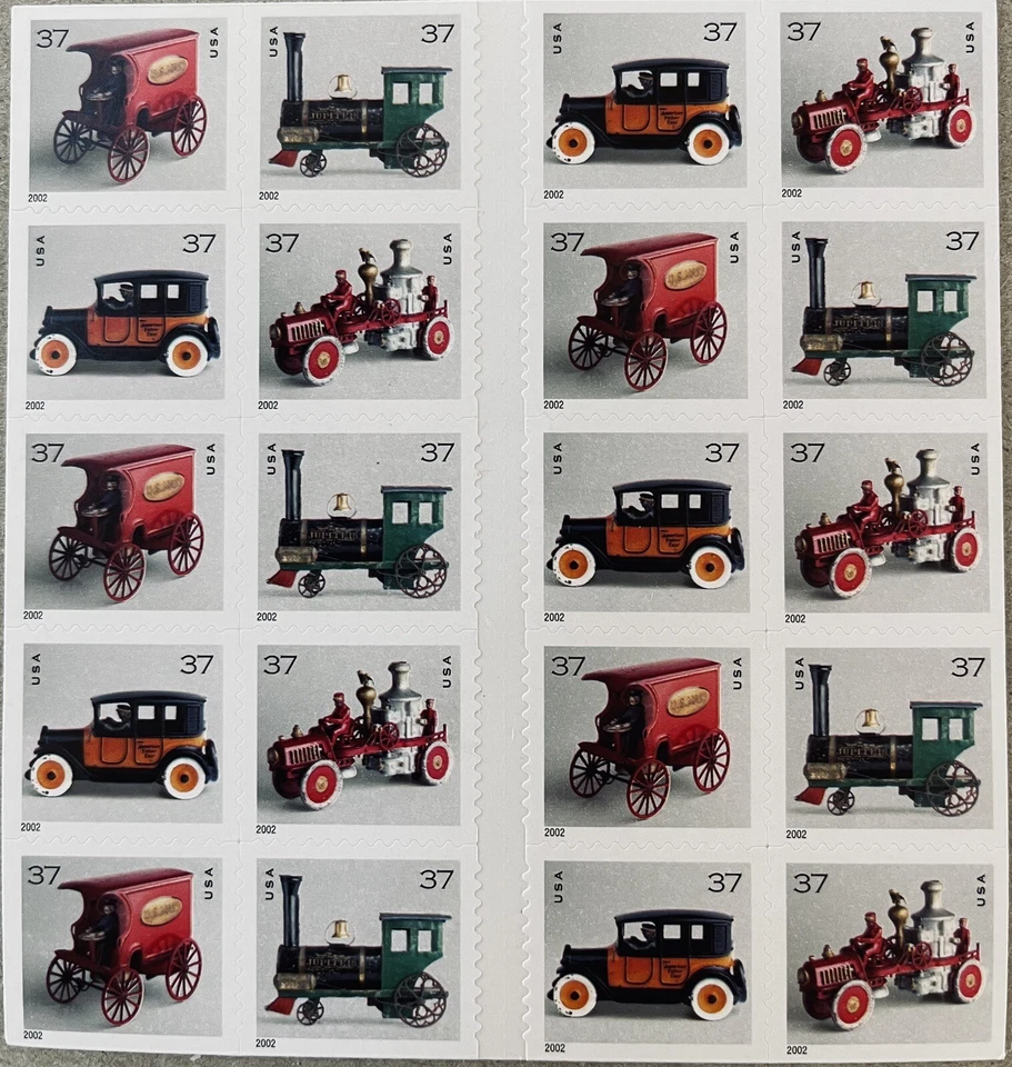 US SCOTT 3645e 37c / 20 STAMPS ANTIQUE TOYS COIL COMPLETE SE-TENANT BOOKLET MNH - Image 2 of 4