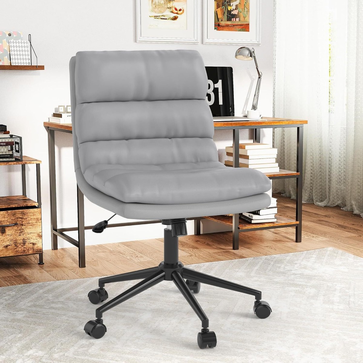 Broyhill Fabric Upholstered Office Chairs On Wheels Armless Office