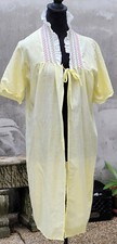    VTG Yellow Robe Housecoat Rainbow Embroidered Collar, USA Sz. Large, Ruffled