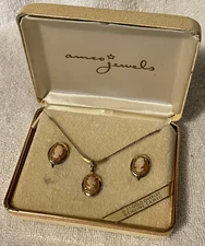Vintage Amco Gold Filled & Cameo Suite Screwback earrings & Necklace NIB