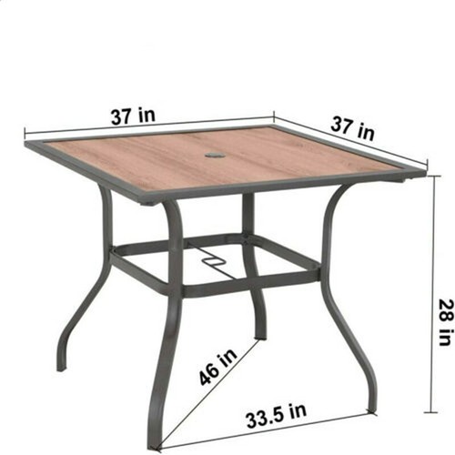 Metal Garden Dining Table Outdoor Patio Table Patio Funriture w/Umbrella Hole - Picture 9 of 9