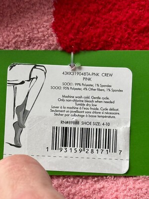 m　0 Kate Spade Home Socks Womens One Size Terry No Slip Pink Red
