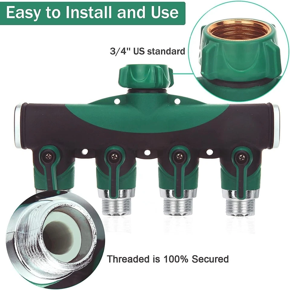 Divisor de grifo de agua de metal resistente de 3/4 de pulgada, 4 vías NUEVO США - Изображение 3 из 4