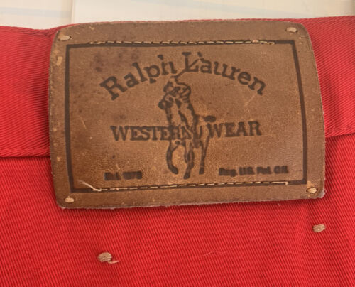 Vintage 70s Ralph Lauren Polo Western Wear Red Denim Jeans Deadstock Sz 6 - Afbeelding 1 van 4