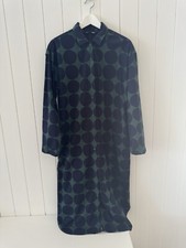 Marimekko x Uniqlo Midi Shirt Dress Size S Green Navy Circle Pockets Flannelette