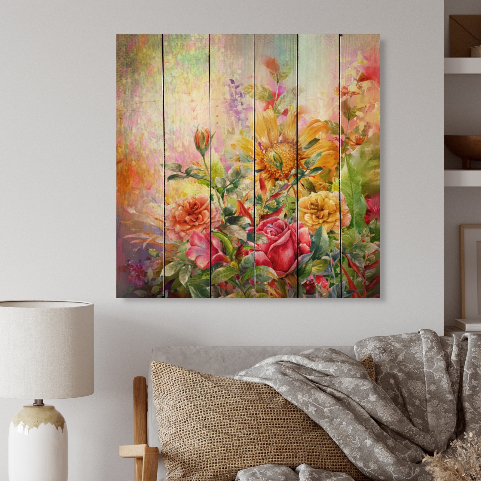 Designart 'Vintage Muticolored Spring Flowers III' Traditional Wood Wall Art -