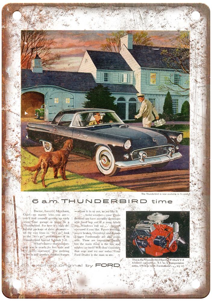 Vintage 1955 Ford Thunderbird 3 Ad Retro Look Metal Sign A6879