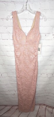 Emerald Sundae Junior Rose Pink Lace Spaghetti Strap Long Dress Prom Lined  Sz M