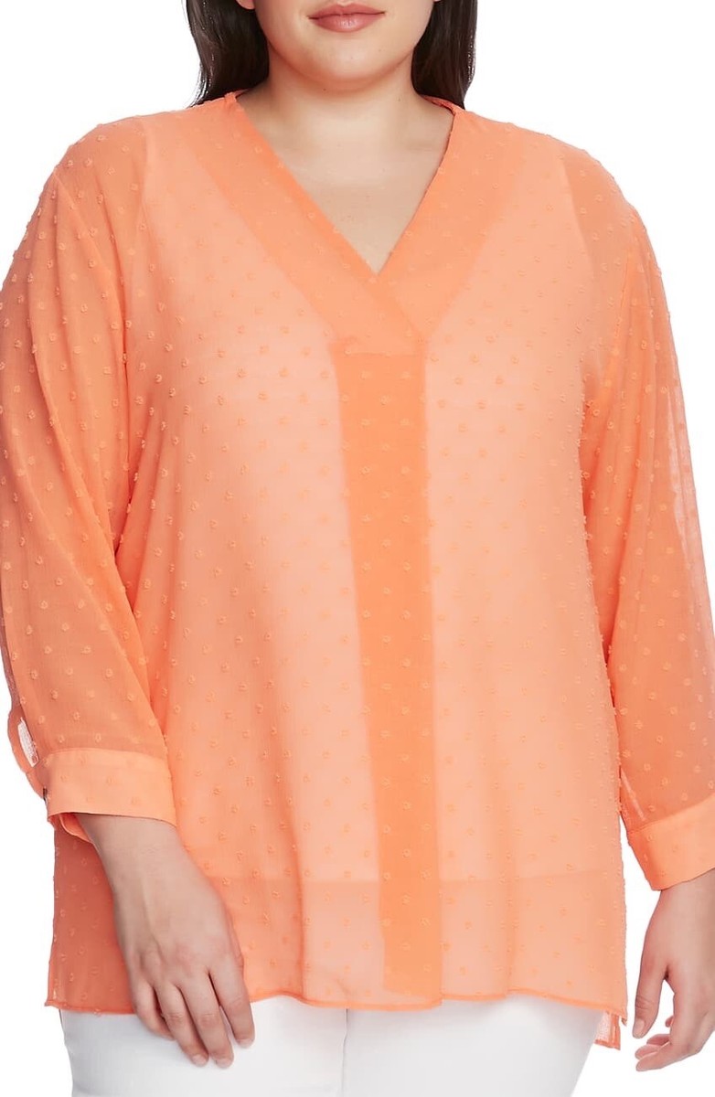 NWT Vince Camuto V-neck Clip Dot Long Sleeve With Button