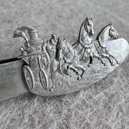 Vintage Sterling Silver Horse Carriage Drawn Fire Steamer Tie Clip Bar - Picture 4 of 10