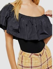 78 Free People Women Black Long Sleeve Off Shoulder Bodycon Bodysuit Top Size S