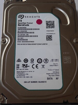 ST4000DM005 SN: ZDH PN: 2DP166-300 FW: 0001 TK 01 FEB 2017 Seagate 4TB