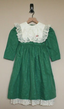 Vintage 80s 90s Dress Girls Green Lace Collar Ruffle 5 Holiday Jayne Copeland