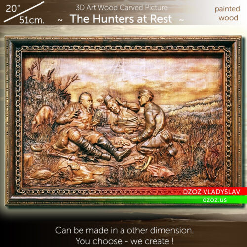 20"❤️️The Hunters at Rest✅Wood Carved 3D artwork picture icon panel frame - Picture 1 of 1