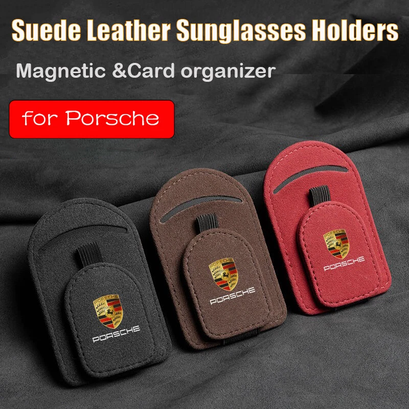 Car Sunglasses Holder For Porsche Magnetic Emblem Ticket Card Clip Storage Mount - Image 2 of 4