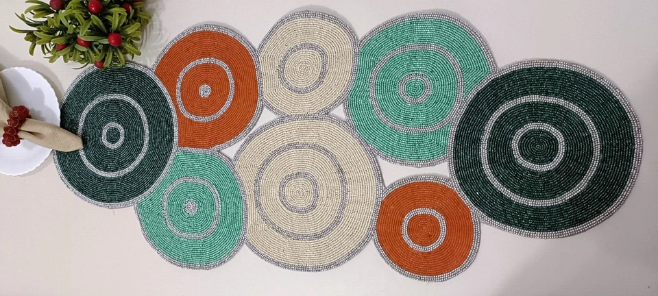 Handmade Circle Beaded 13X36 Multicolour table runner dining - Image 3 of 4