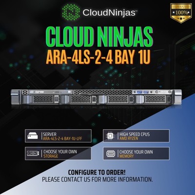Cloud Ninjas ARA-4LS-2 4 Bay 1U Server AMD Ryzen 9 7900X DDR5 NVMe 2x 350W PSU