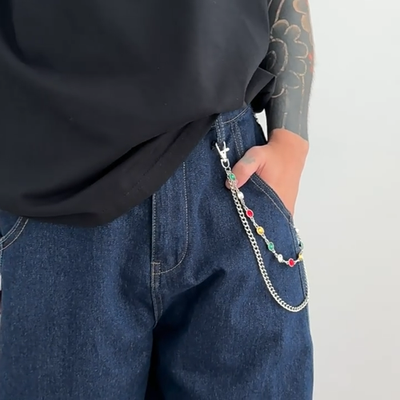 Men Rhinestone Belt Wallet Chain Link Keychain Jeans Pants Waist Chain for  Women